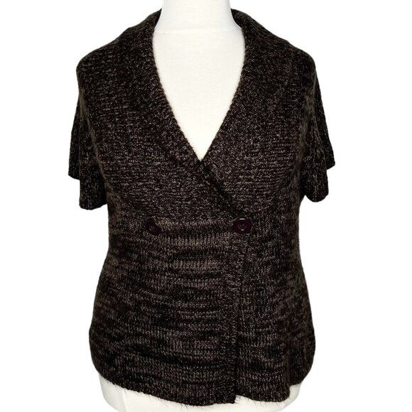 Cato Cardigan Sweater Womens Size 18/20W Brown Heathered Short Sleeve - Picture 2 of 4